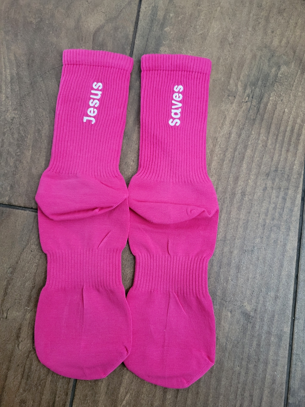 Jesus Saves Hot Pink Crew Socks - Religious Graphic UNISEX Socks